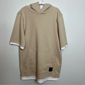 H&M Tan Beige White Short Sleeve Sweatshirt Hoodie 8-10Y NWT